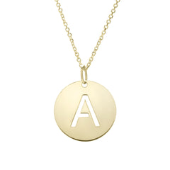 14k Yellow Gold Initial Letter Round Pendant Necklace, 18" - JewelryAffairs
