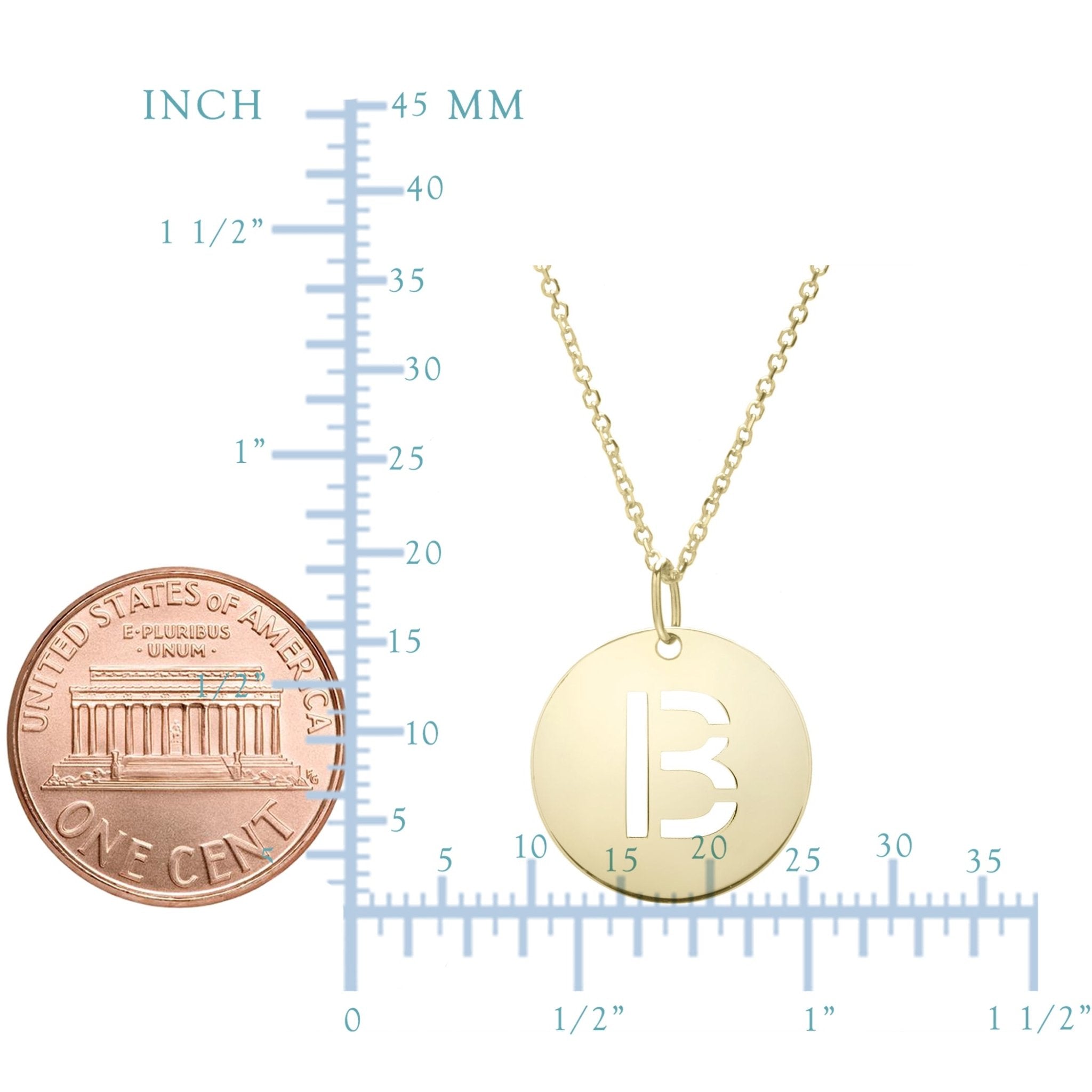 14k Yellow Gold Initial Letter Round Pendant Necklace, 18" - JewelryAffairs