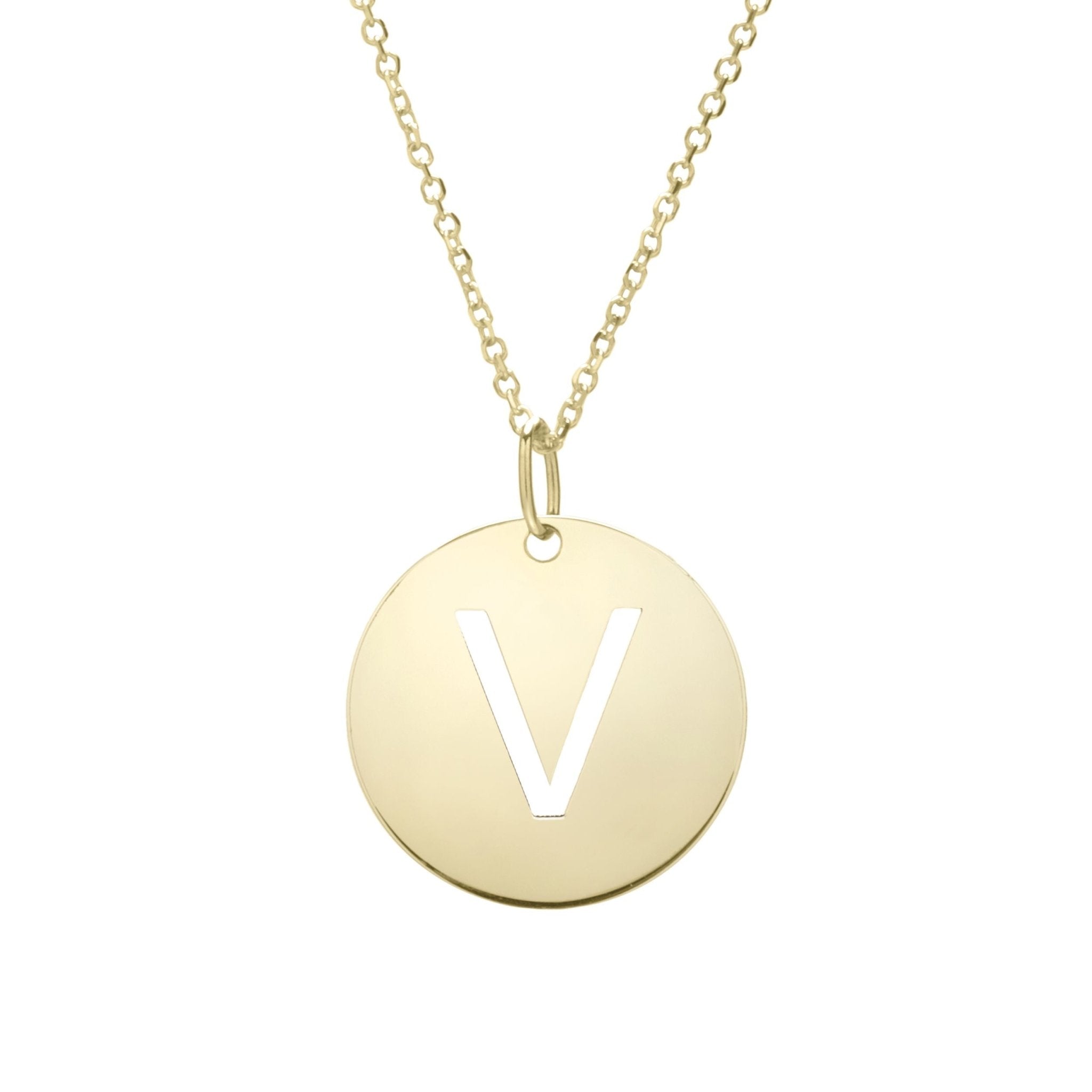 14k Yellow Gold Initial Letter Round Pendant Necklace, 18" - JewelryAffairs