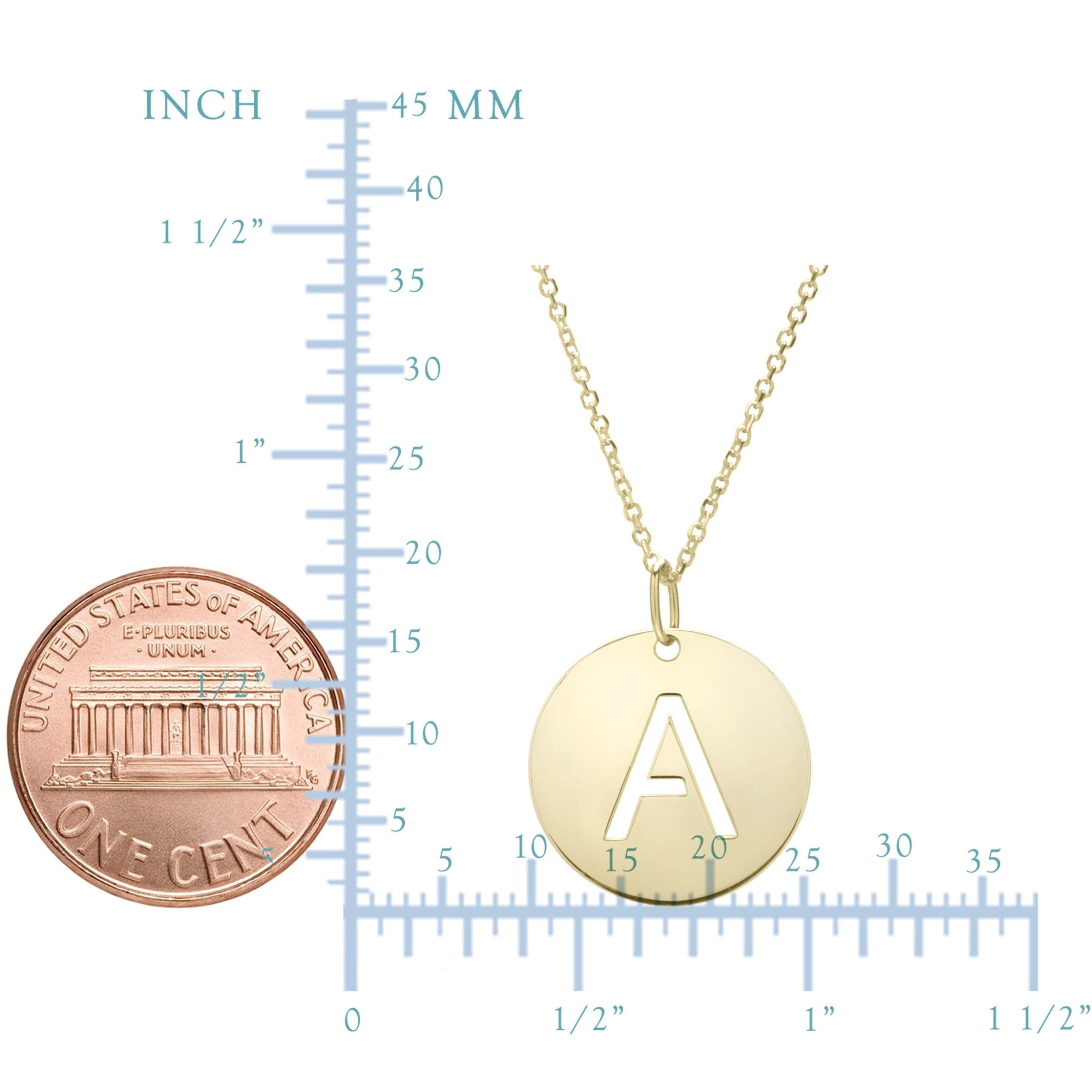 14k Yellow Gold Initial Letter Round Pendant Necklace, 18" - JewelryAffairs