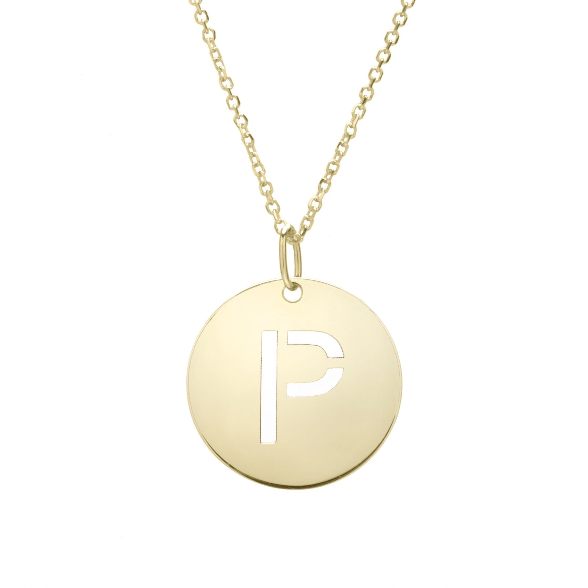 14k Yellow Gold Initial Letter Round Pendant Necklace, 18" - JewelryAffairs