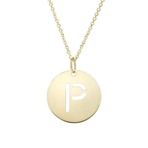 14k Yellow Gold Initial Letter Round Pendant Necklace, 18"