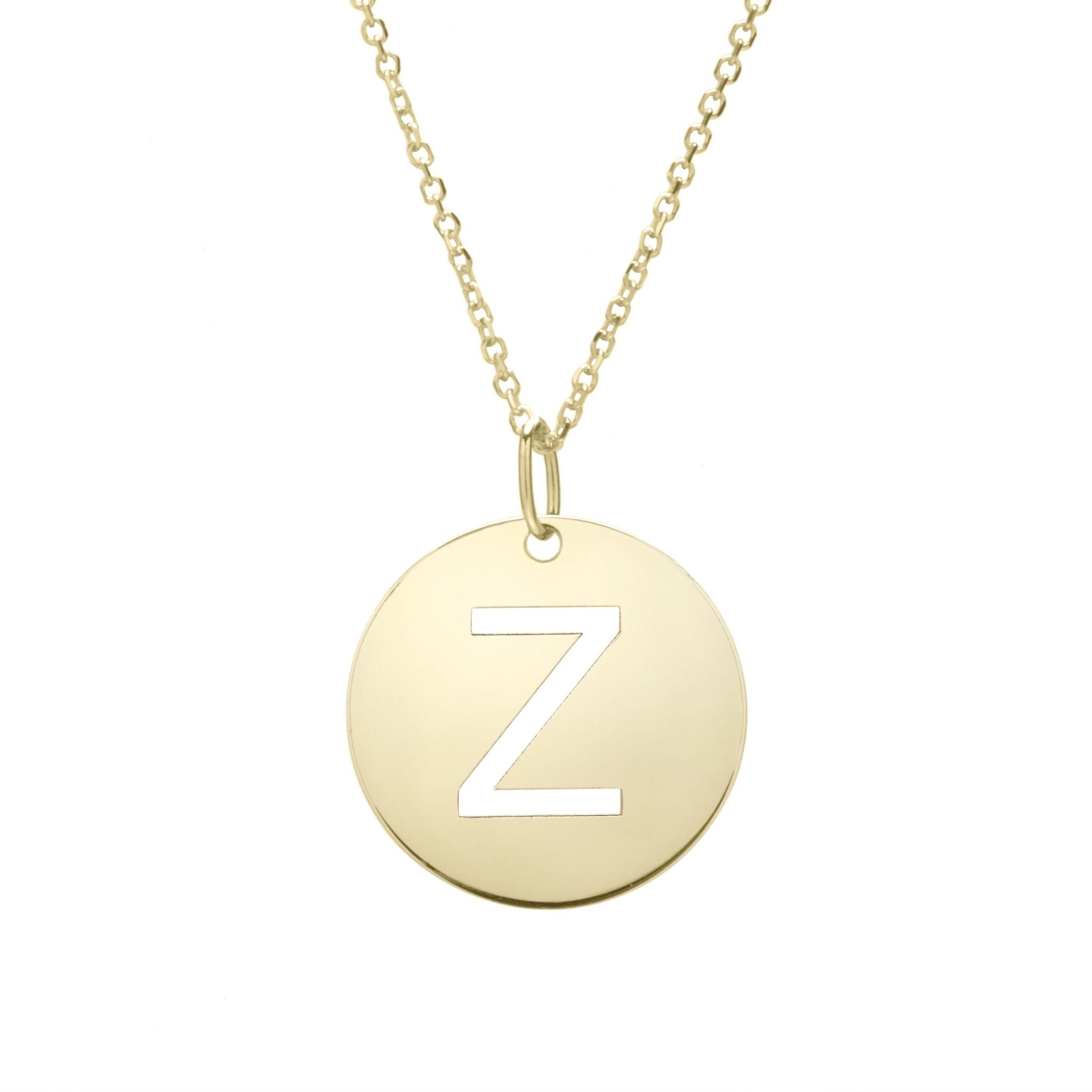 14k Yellow Gold Initial Letter Round Pendant Necklace, 18" - JewelryAffairs