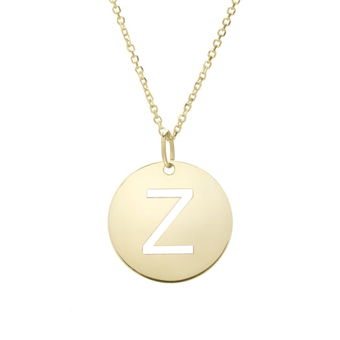 14k Yellow Gold Initial Letter Round Pendant Necklace, 18"