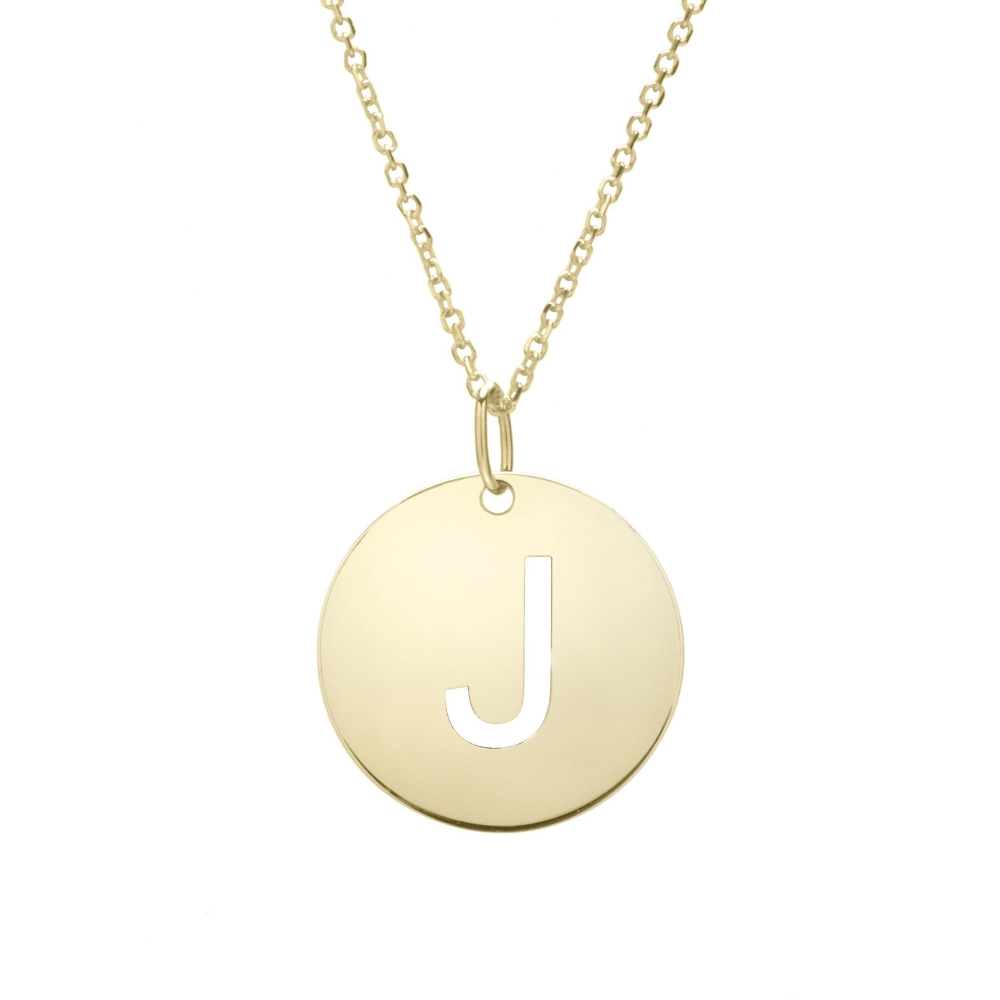14k Yellow Gold Initial Letter Round Pendant Necklace, 18" - JewelryAffairs