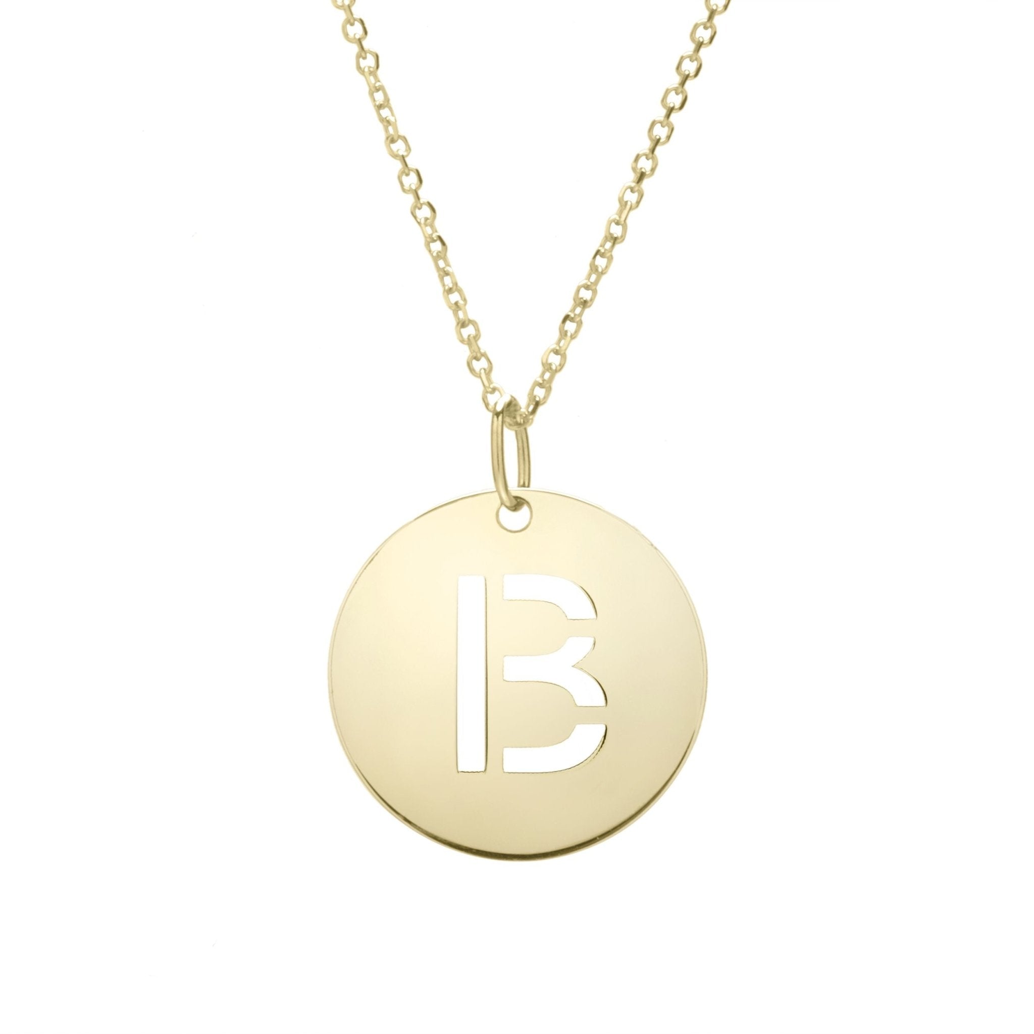 14k Yellow Gold Initial Letter Round Pendant Necklace, 18" - JewelryAffairs