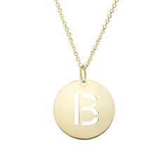 14k Yellow Gold Initial Letter Round Pendant Necklace, 18" - JewelryAffairs