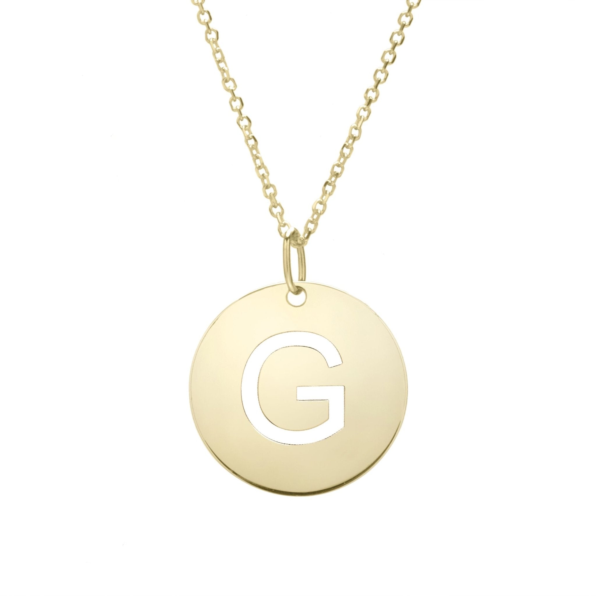 14k Yellow Gold Initial Letter Round Pendant Necklace, 18" - JewelryAffairs