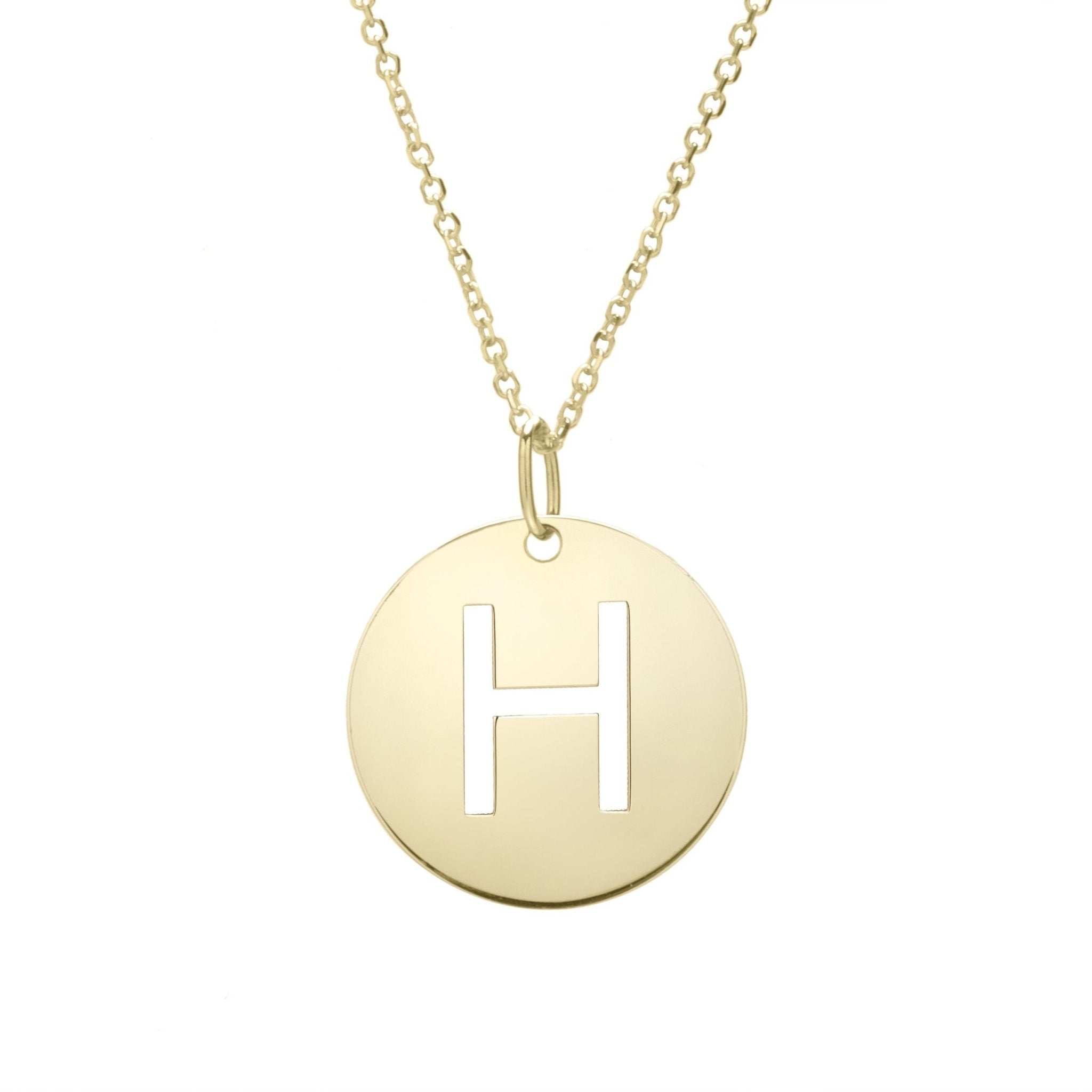 14k Yellow Gold Initial Letter Round Pendant Necklace, 18" - JewelryAffairs