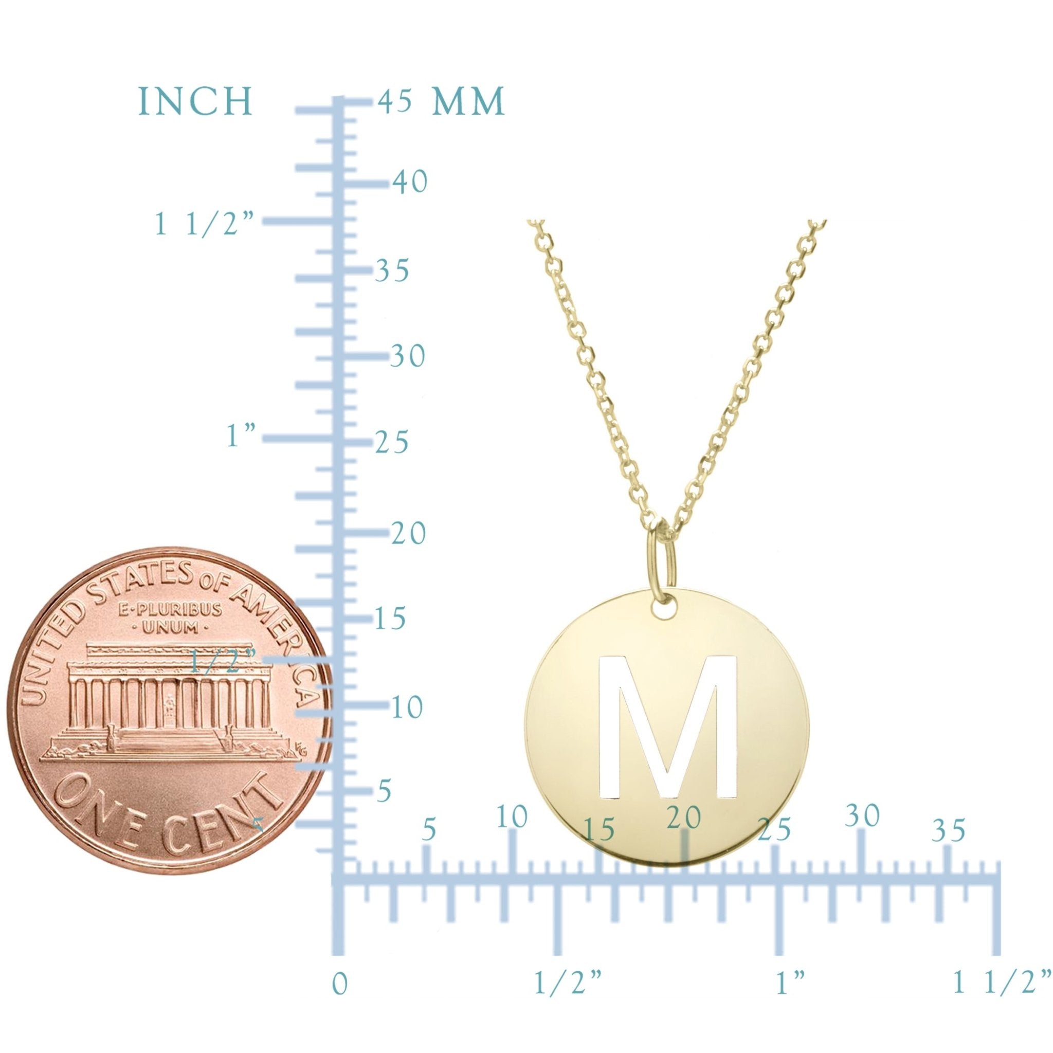 14k Yellow Gold Initial Letter Round Pendant Necklace, 18" - JewelryAffairs