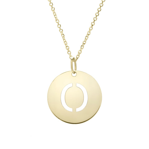 14k Yellow Gold Initial Letter Round Pendant Necklace, 18"