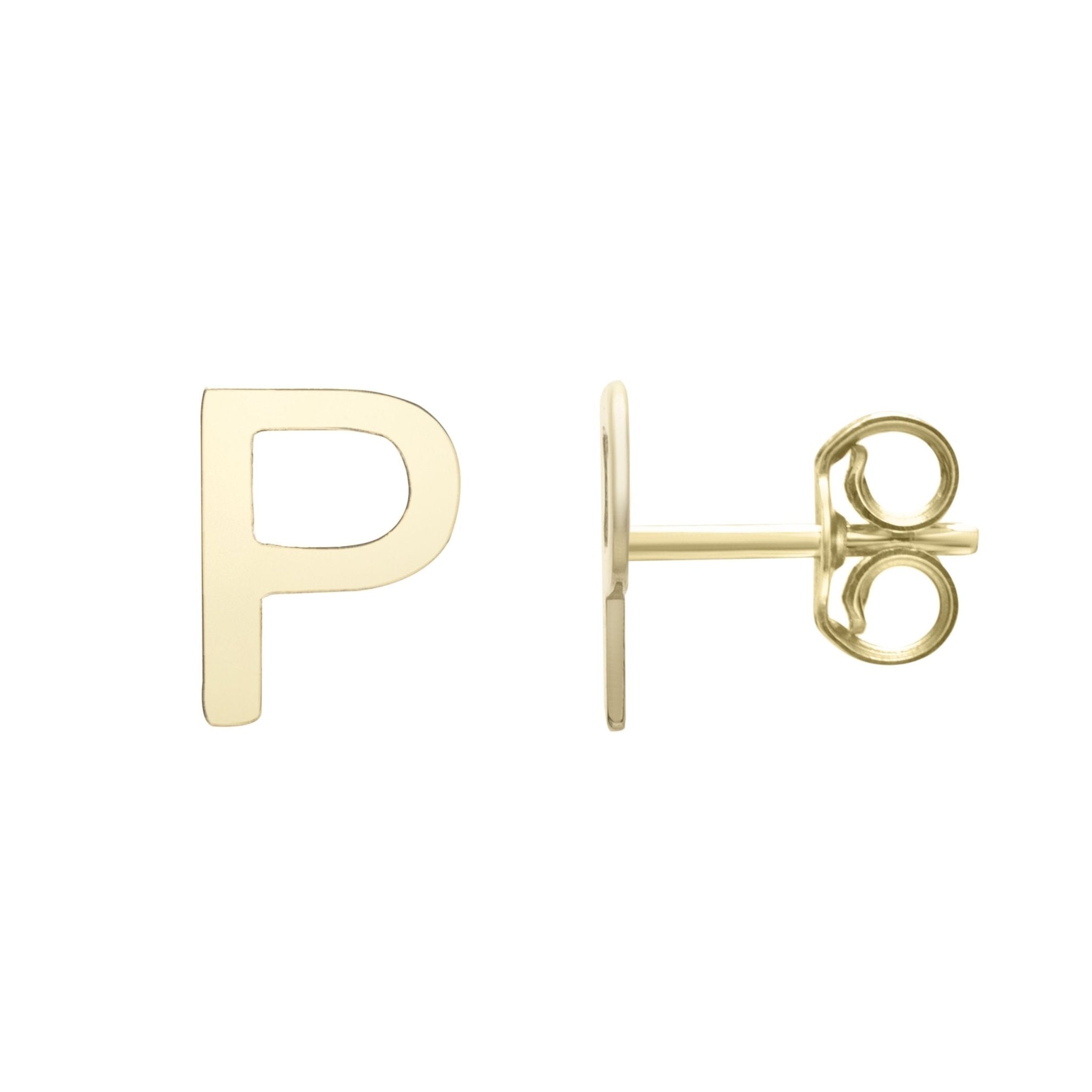 14k Yellow Gold Initial Letter Stud Earrings - JewelryAffairs