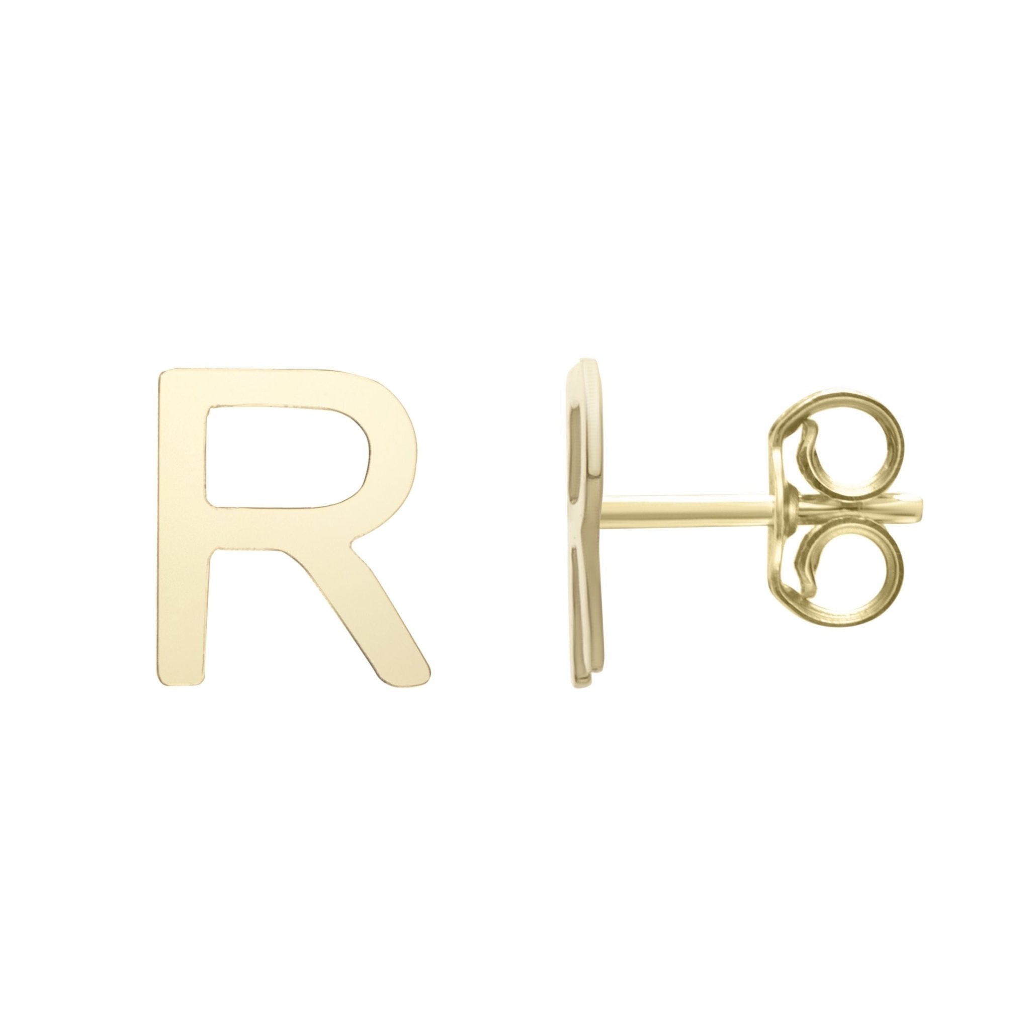 14k Yellow Gold Initial Letter Stud Earrings - JewelryAffairs