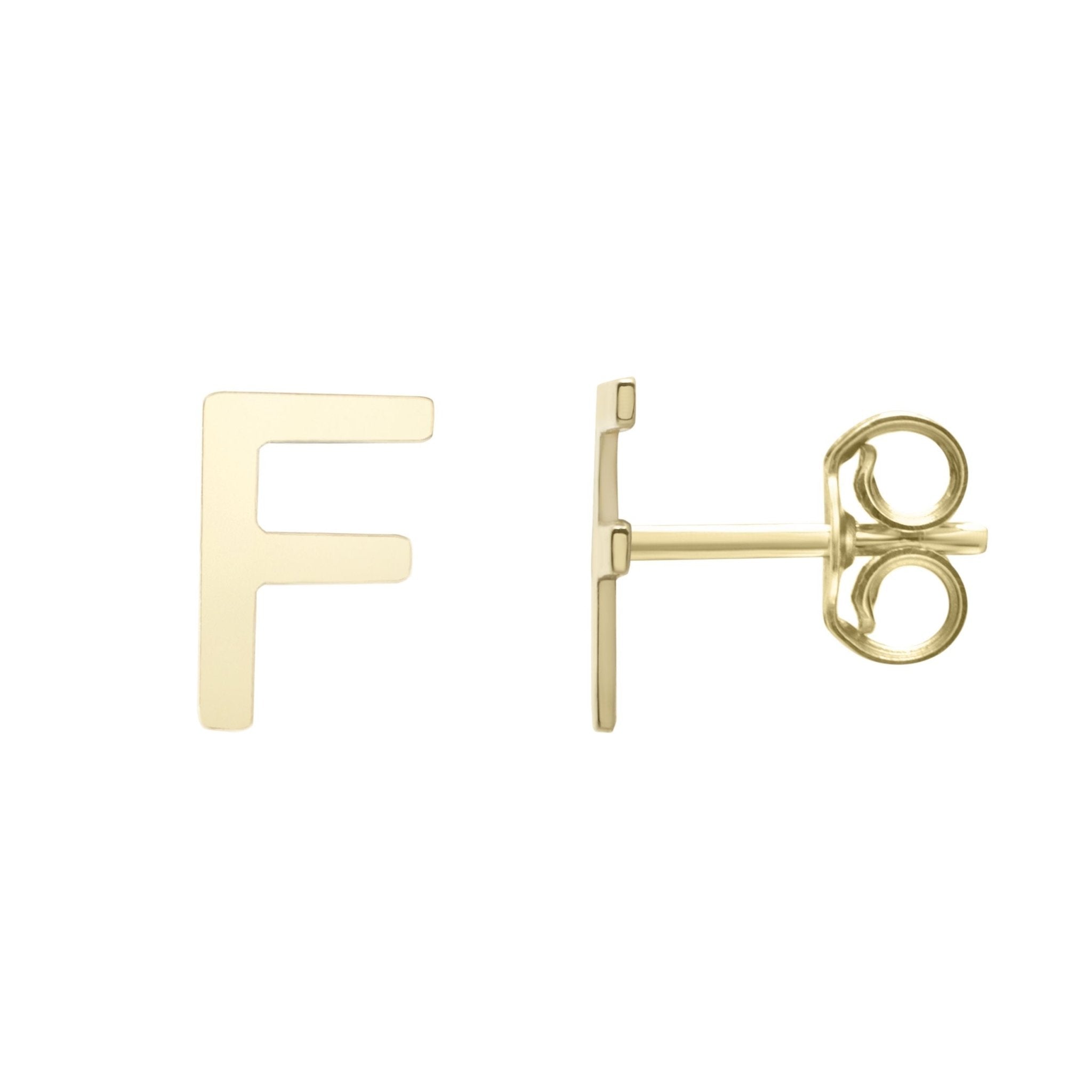 14k Yellow Gold Initial Letter Stud Earrings - JewelryAffairs
