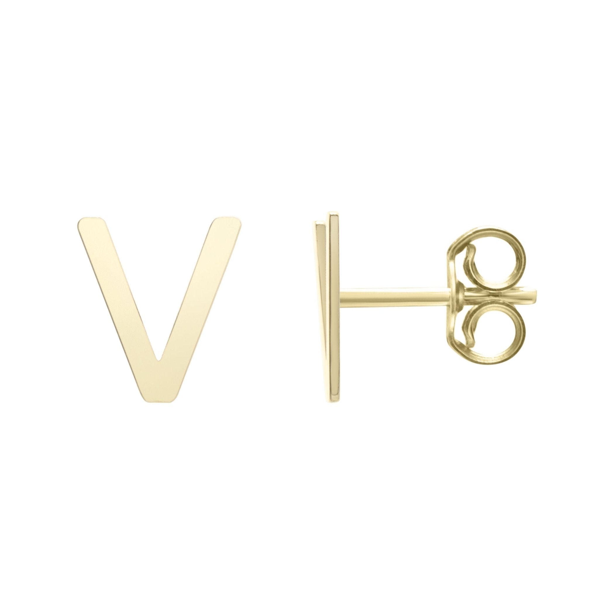 14k Yellow Gold Initial Letter Stud Earrings - JewelryAffairs