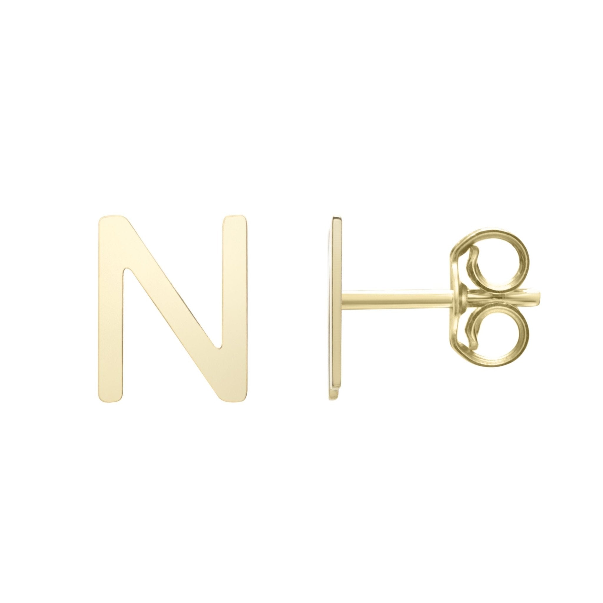 14k Yellow Gold Initial Letter Stud Earrings - JewelryAffairs