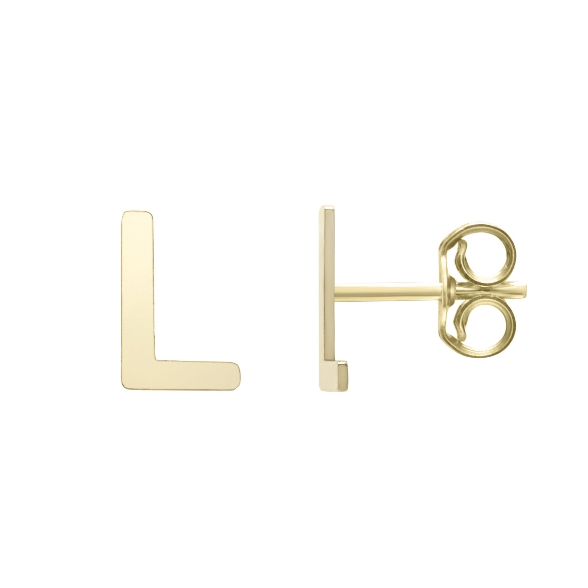 14k Yellow Gold Initial Letter Stud Earrings - JewelryAffairs