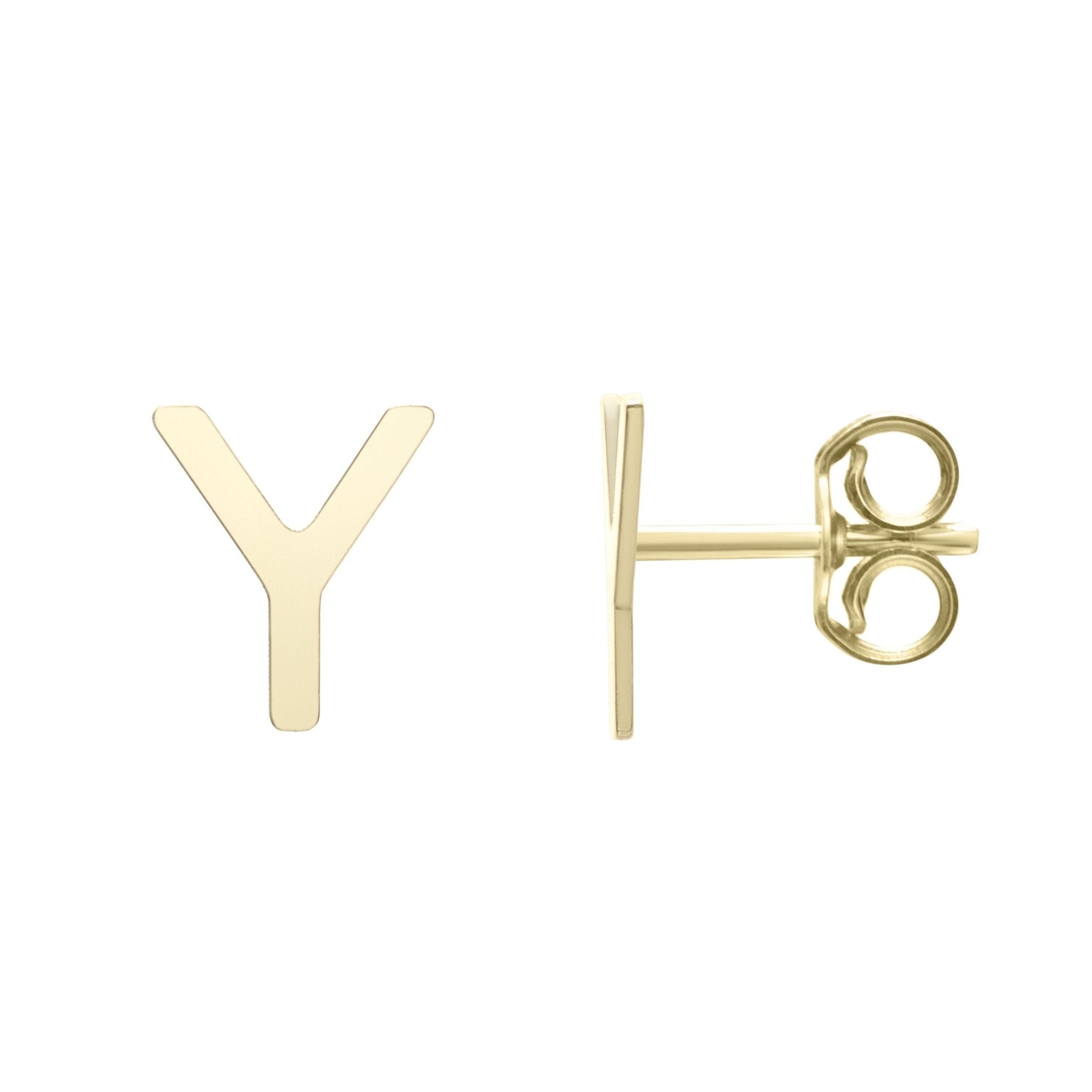 14k Yellow Gold Initial Letter Stud Earrings - JewelryAffairs
