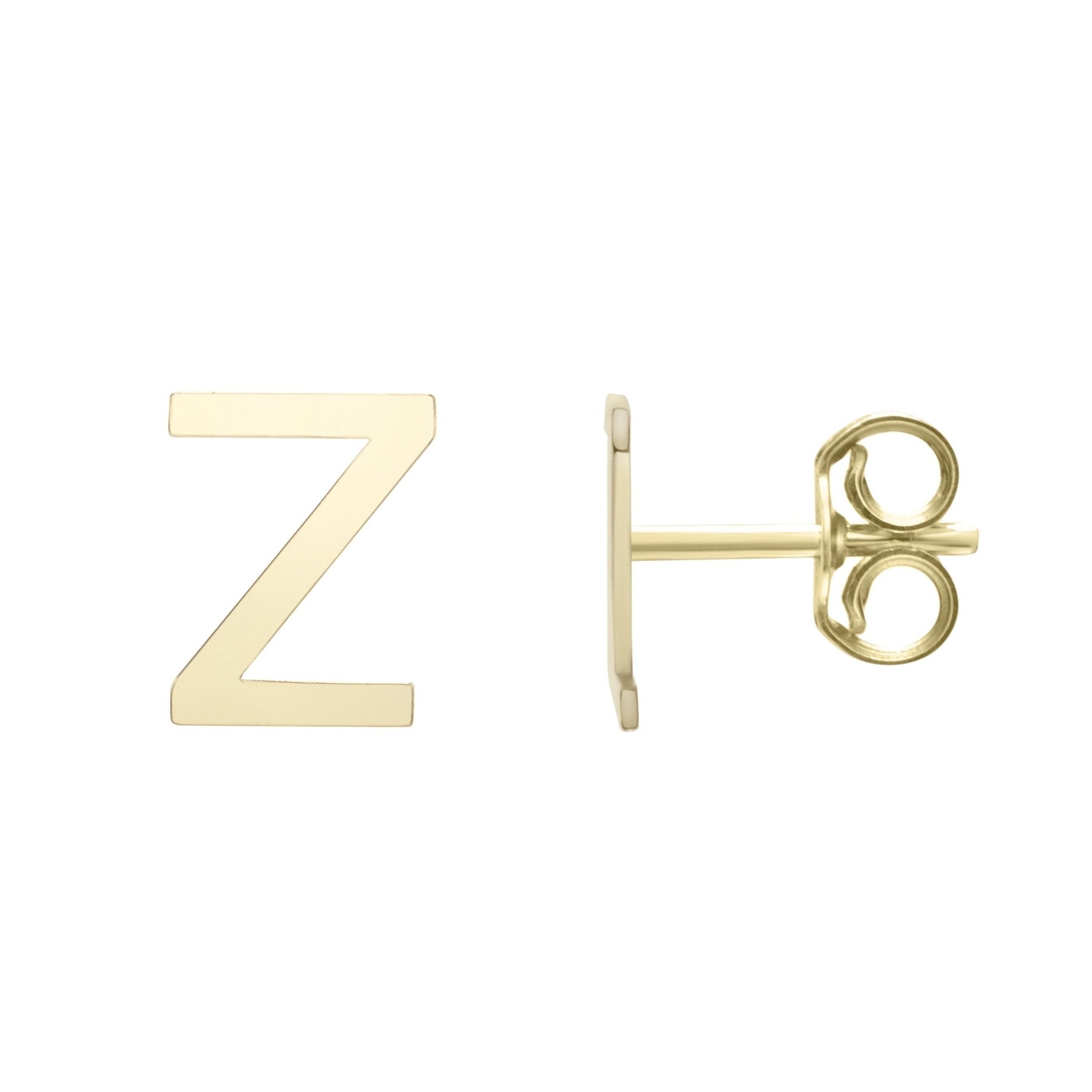 14k Yellow Gold Initial Letter Stud Earrings - JewelryAffairs