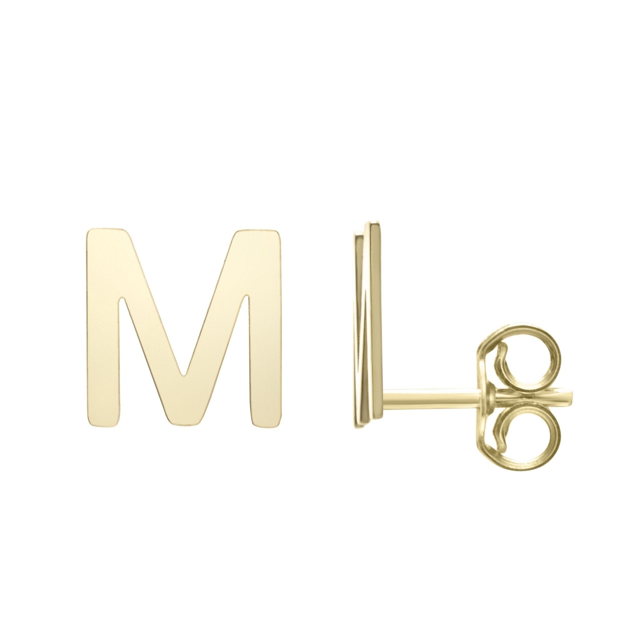 14k Yellow Gold Initial Letter Stud Earrings - JewelryAffairs