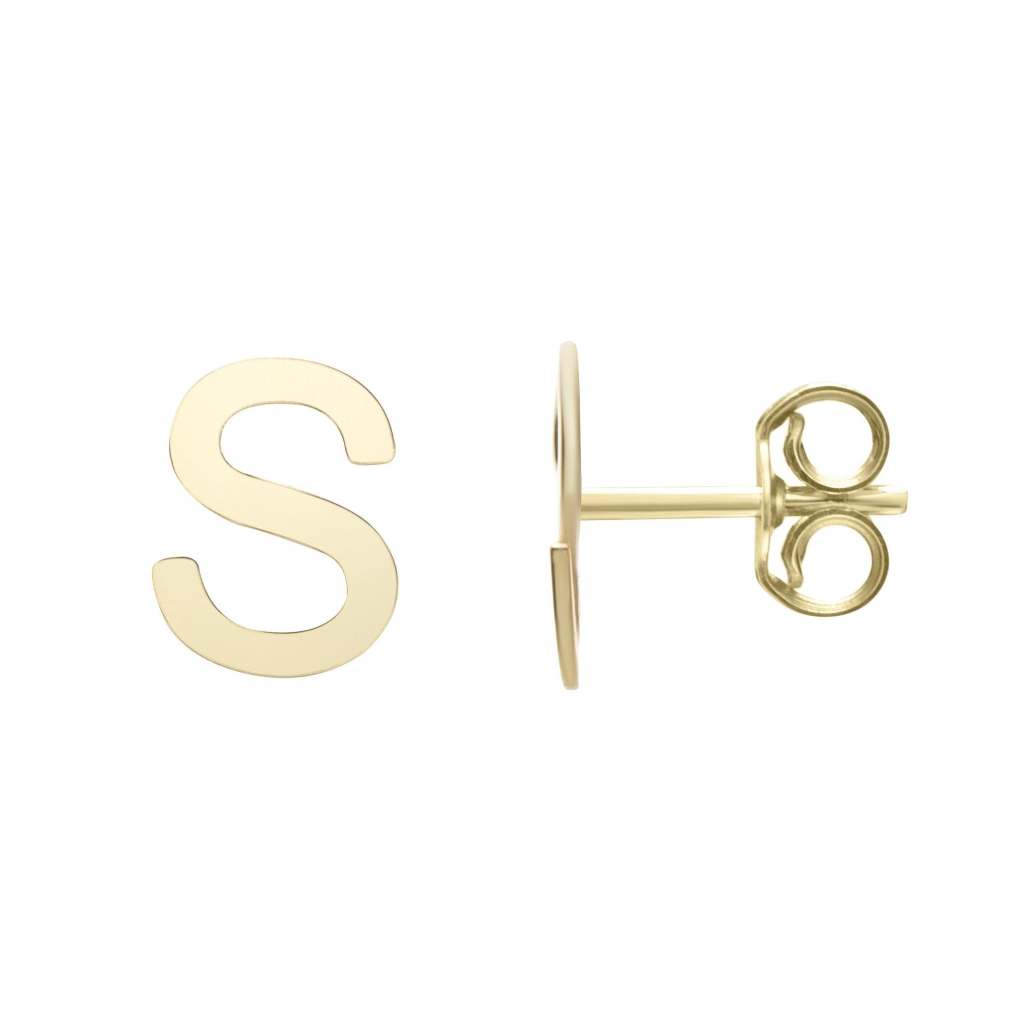 14k Yellow Gold Initial Letter Stud Earrings - JewelryAffairs