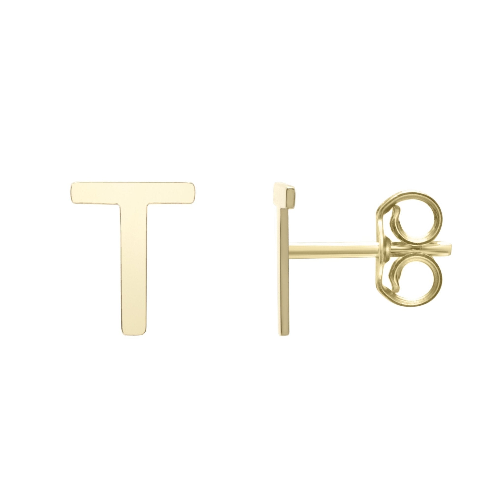 14k Yellow Gold Initial Letter Stud Earrings - JewelryAffairs