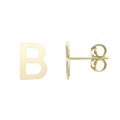 14k Yellow Gold Initial Letter Stud Earrings - JewelryAffairs