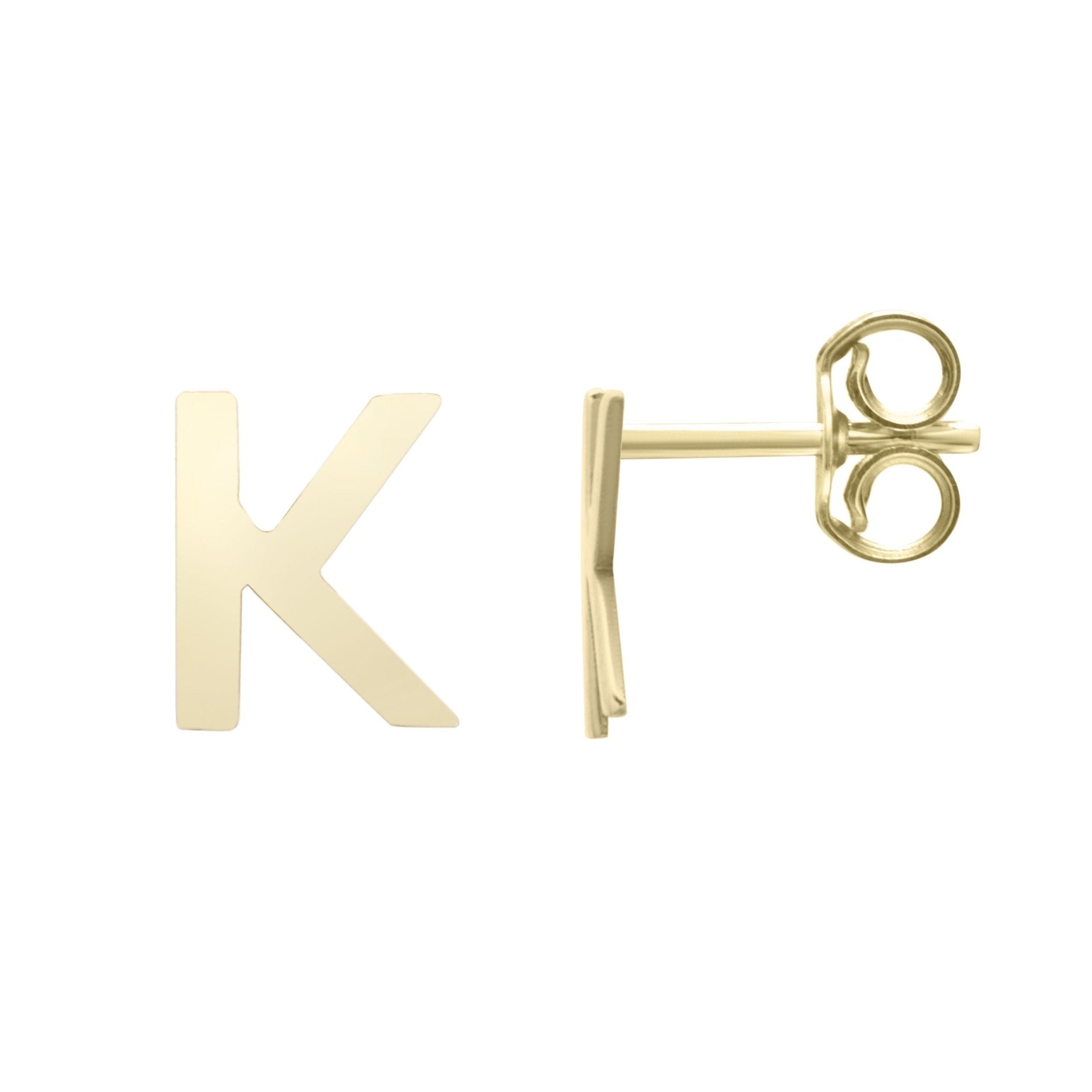 14k Yellow Gold Initial Letter Stud Earrings - JewelryAffairs