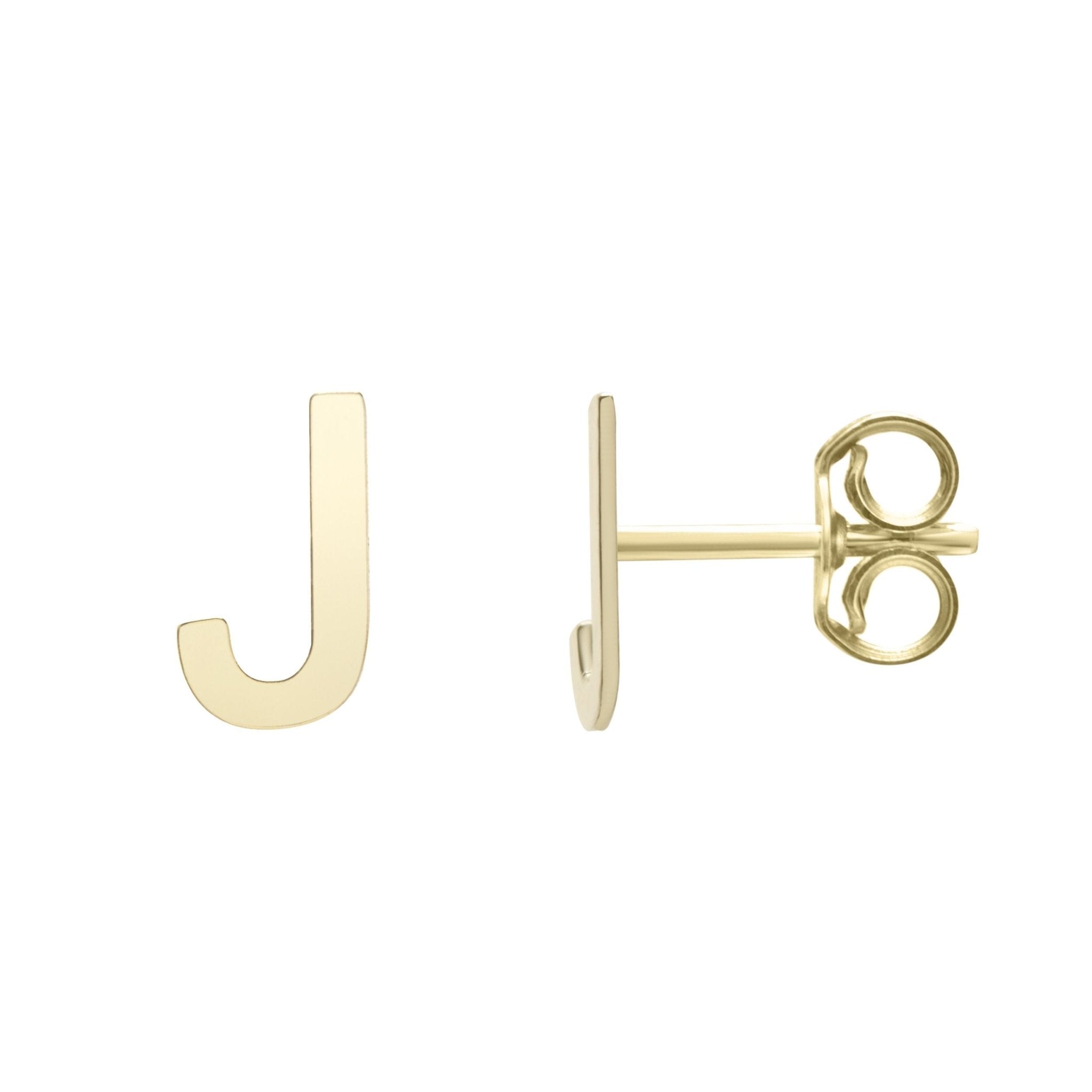 14k Yellow Gold Initial Letter Stud Earrings - JewelryAffairs