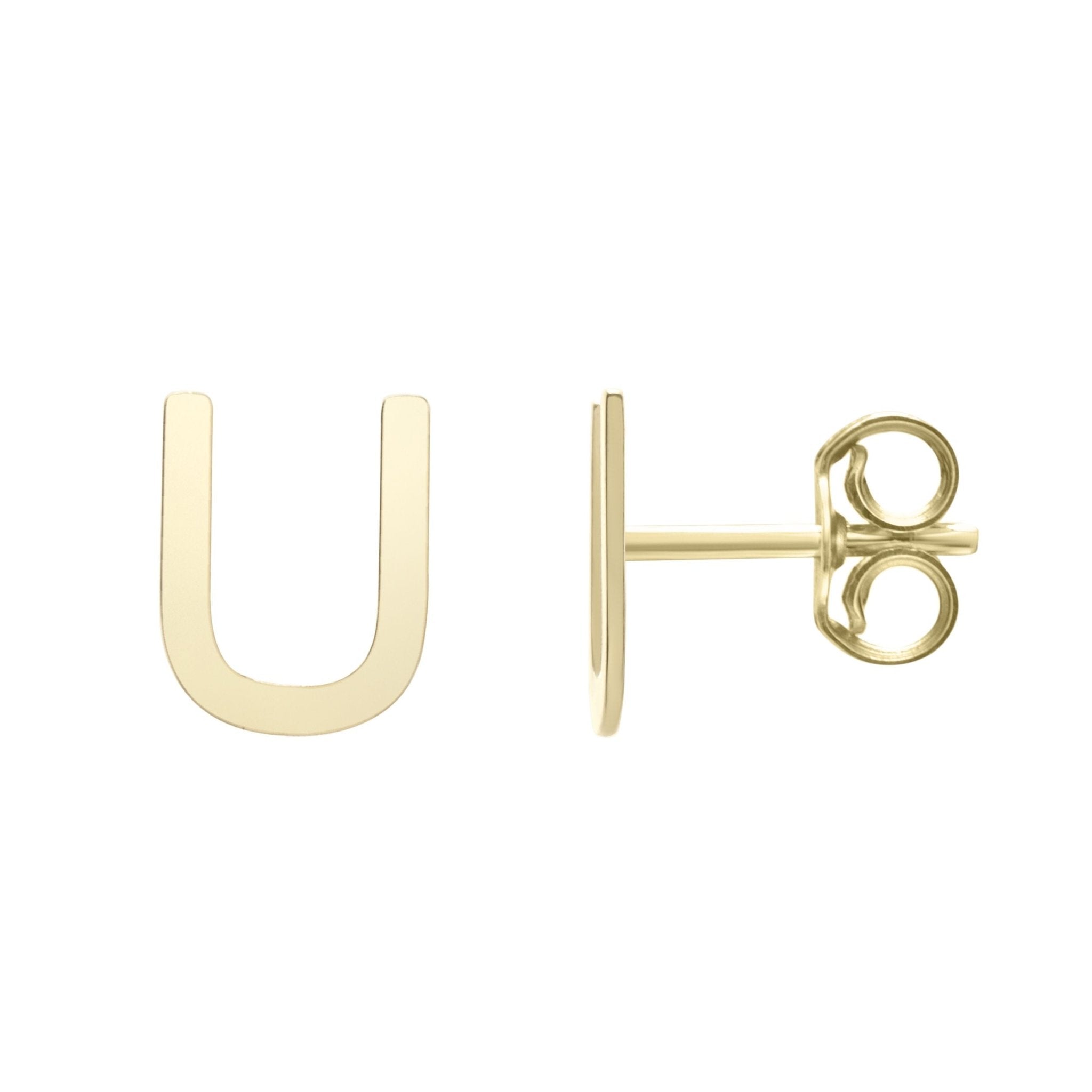14k Yellow Gold Initial Letter Stud Earrings - JewelryAffairs