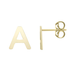 14k Yellow Gold Initial Letter Stud Earrings - JewelryAffairs
