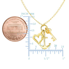 14k Yellow Gold Key Anchor And Heart Charms Necklace, 18"