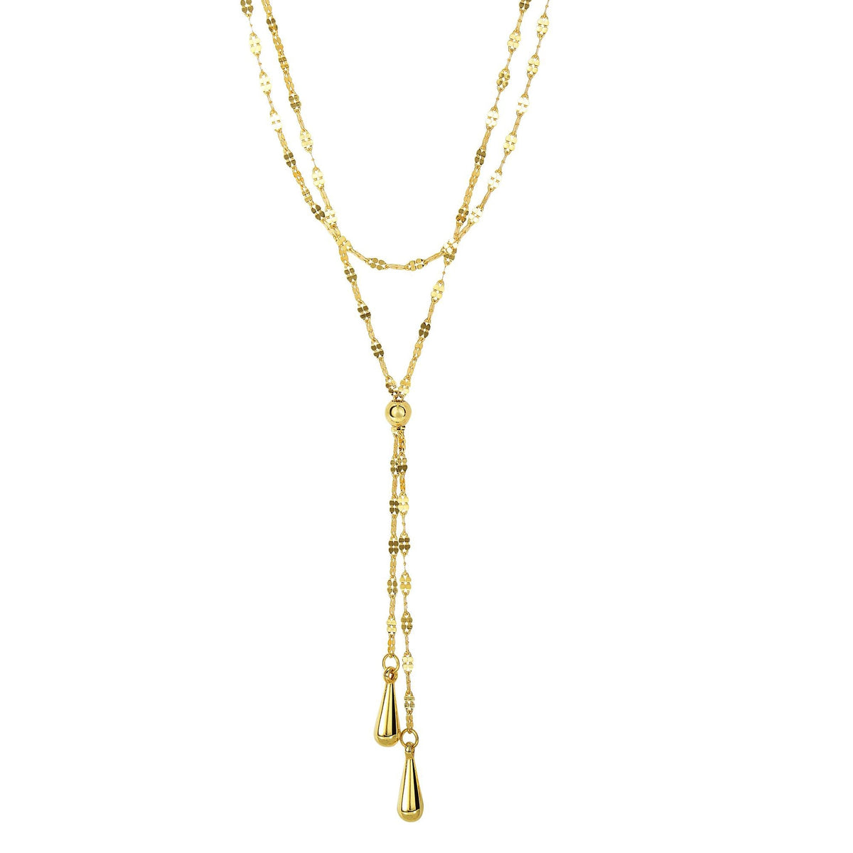 14k Yellow Gold Lariet Teardrop Mariner Necklace, 17"