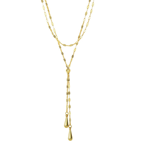 14k Yellow Gold Lariet Teardrop Mariner Necklace, 17"