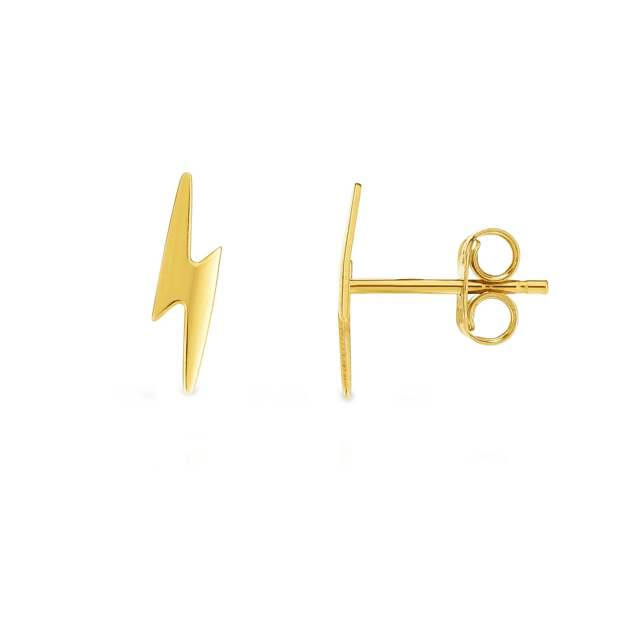 14k Yellow Gold Lighting Bold Stud Earrings - JewelryAffairs