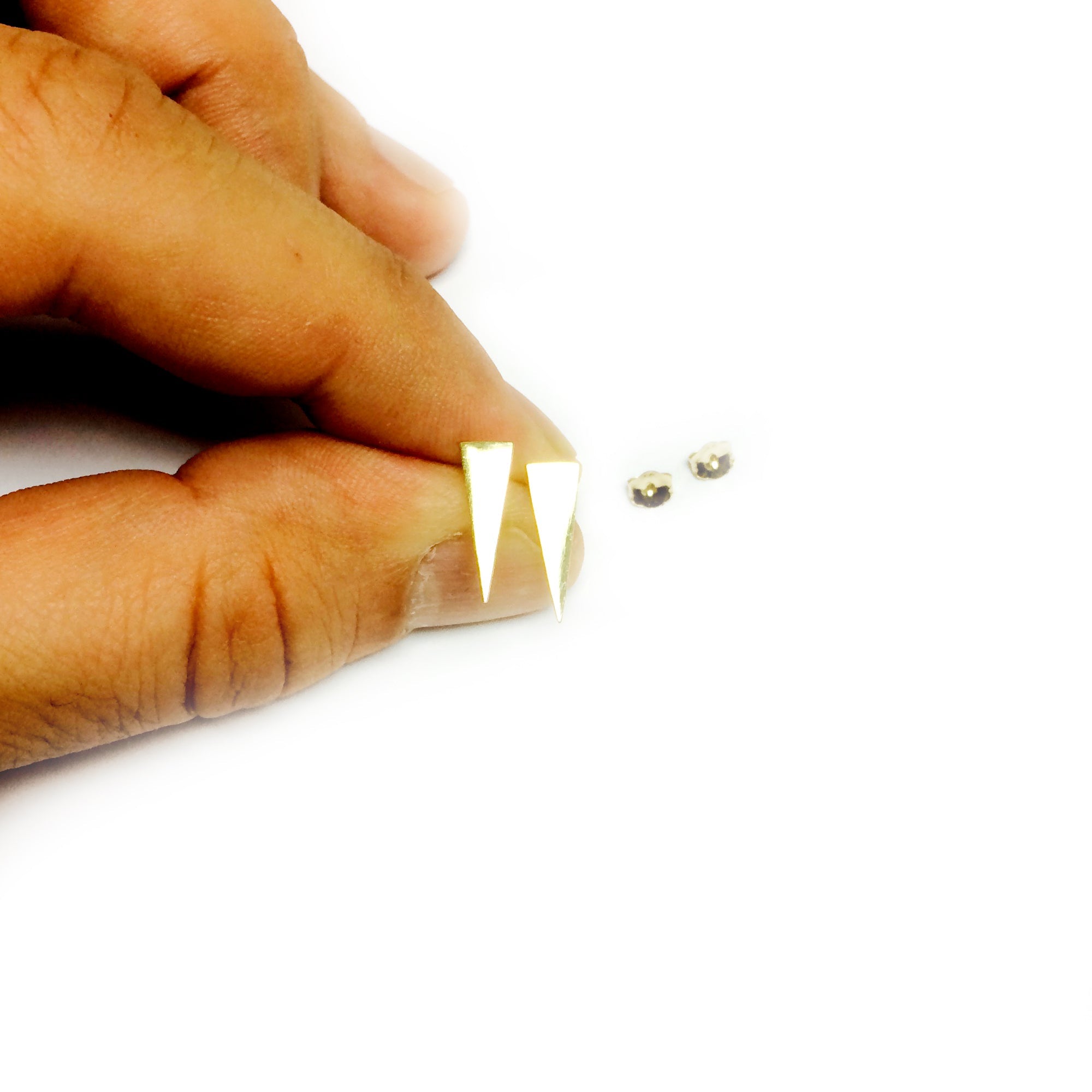 14K Yellow Gold Long Triangle Climber Stud Earrings - JewelryAffairs