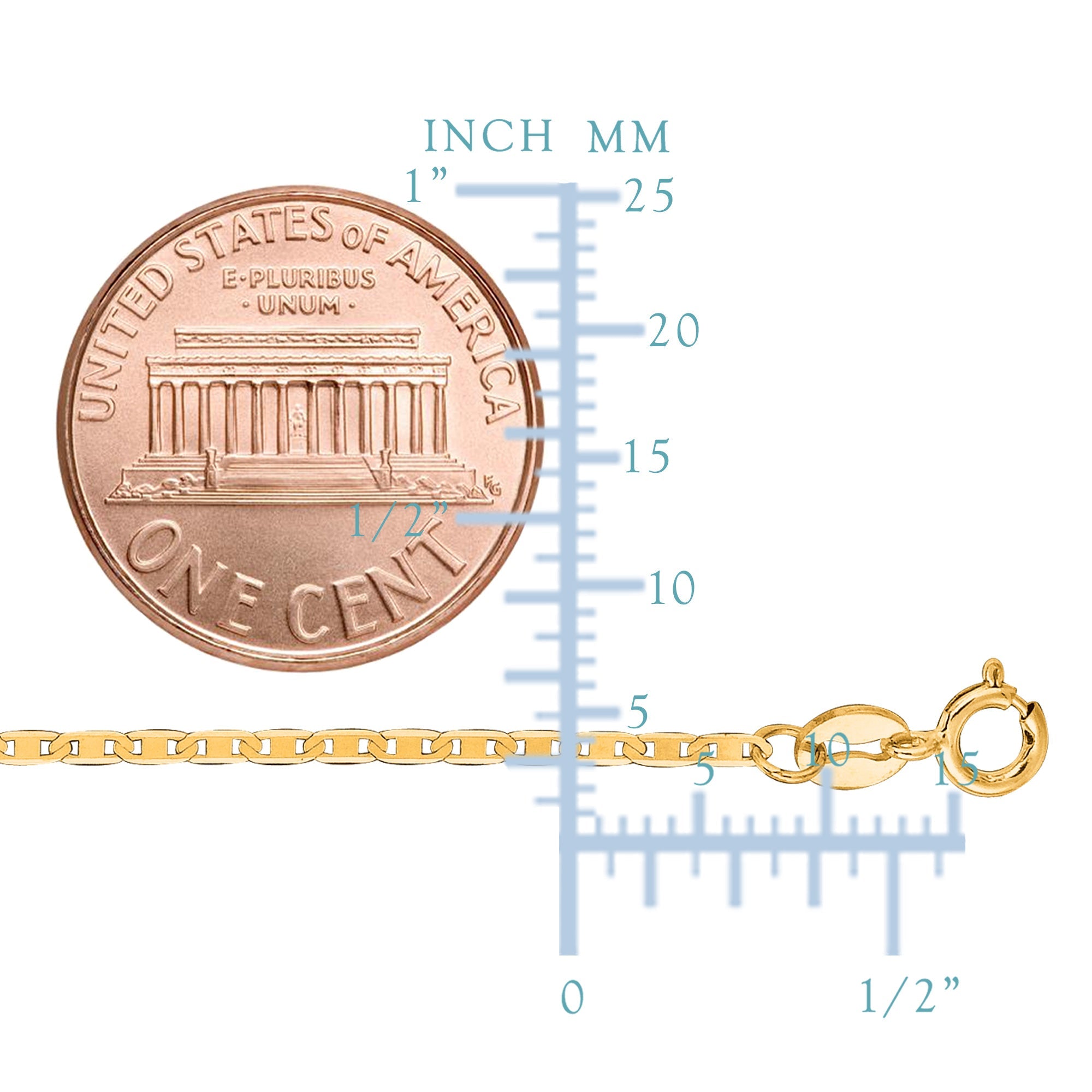 14k Yellow Gold Mariner Link Chain Necklace, 1.2mm - JewelryAffairs