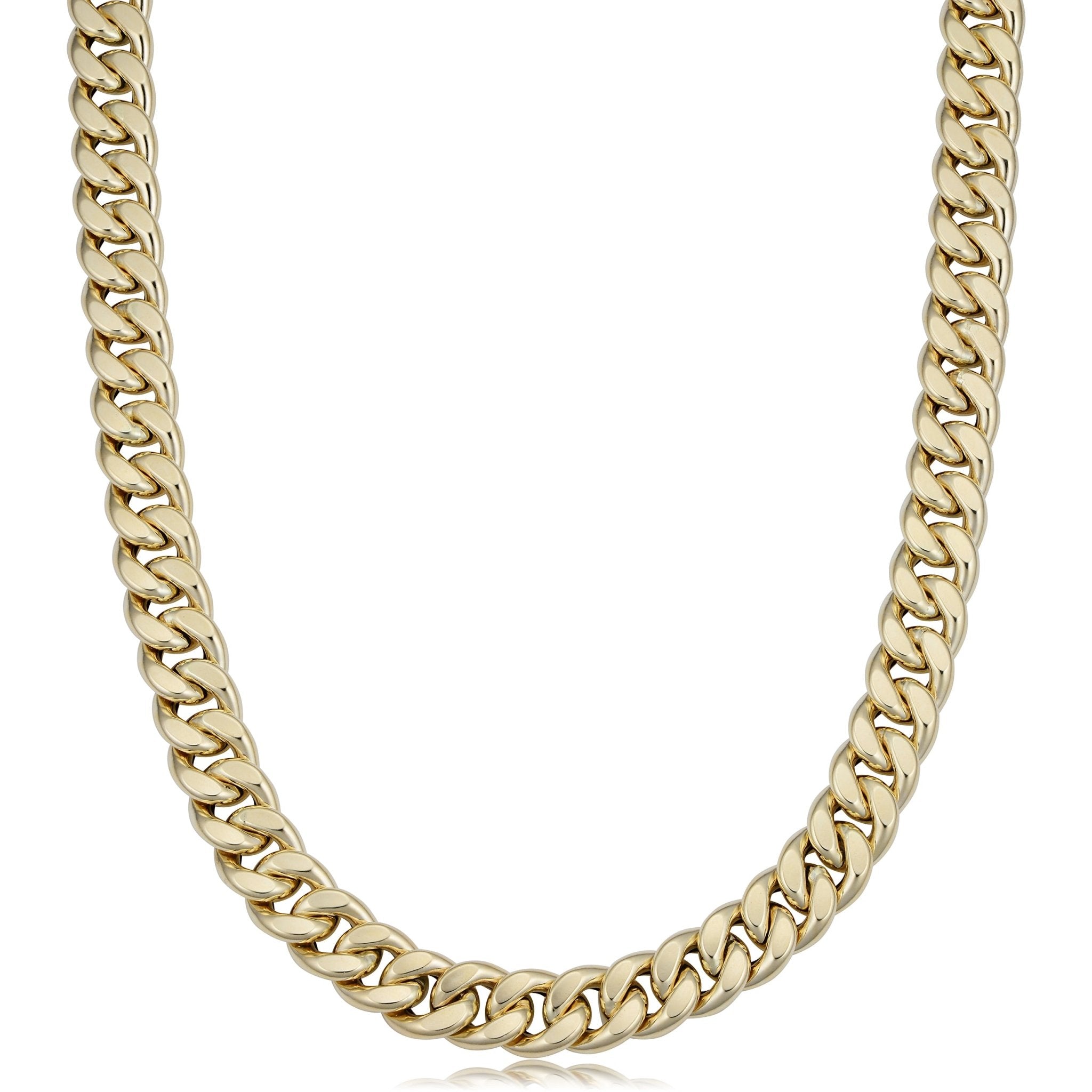 14k Yellow Gold Miami Cuban Curb Hollow Link Mens Necklace, 22" - JewelryAffairs