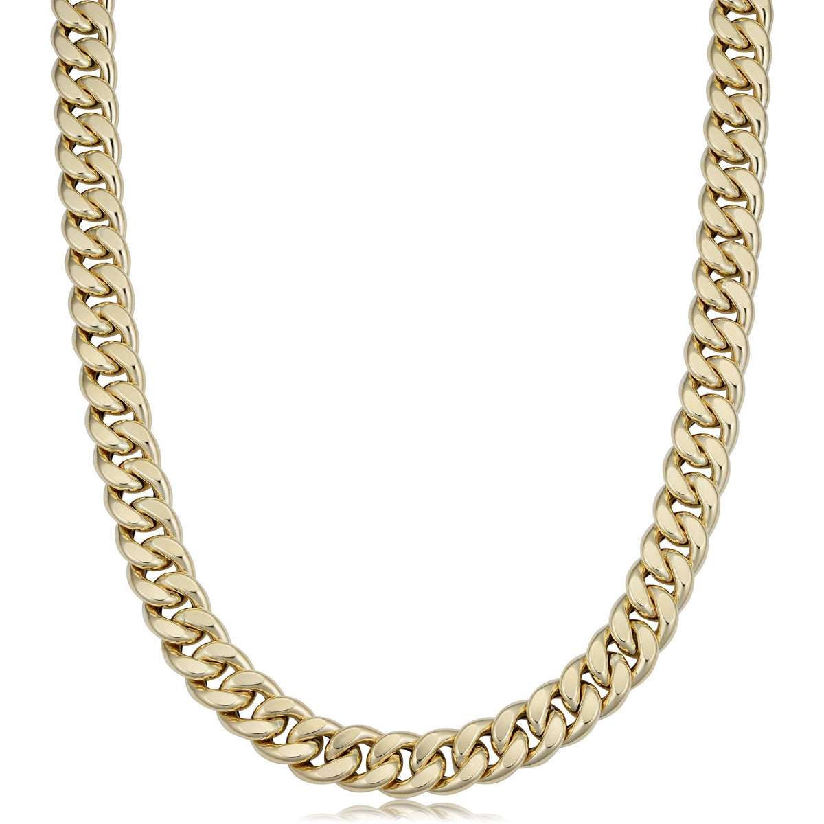 14k Yellow Gold Miami Cuban Curb Hollow Link Mens Necklace, 22" - JewelryAffairs