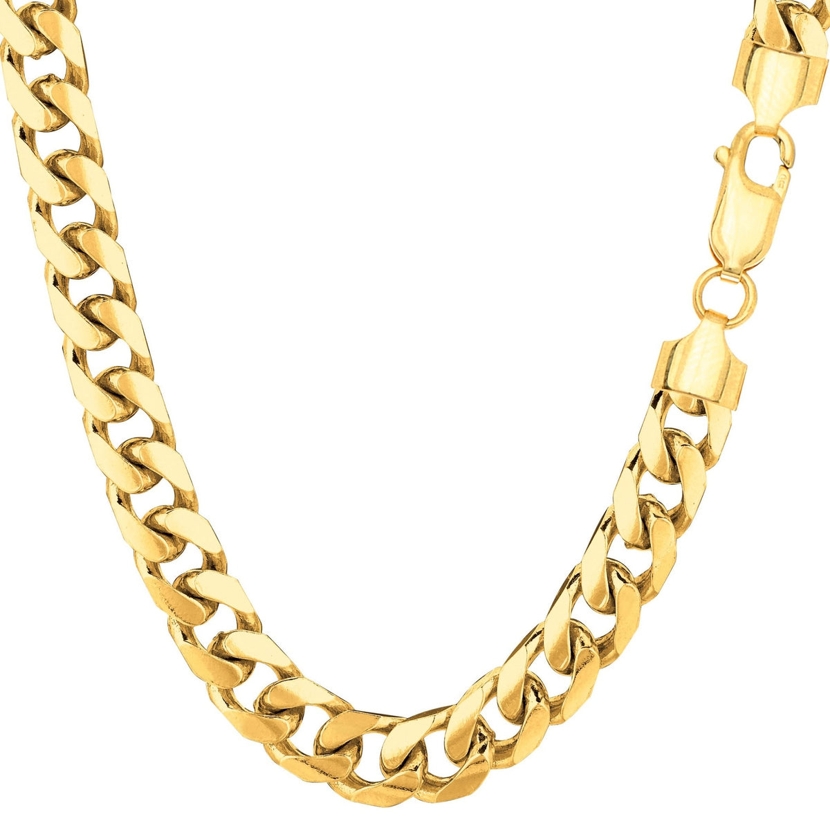14k Yellow Gold Miami Cuban Link Chain Necklace, Width 6.9mm - JewelryAffairs