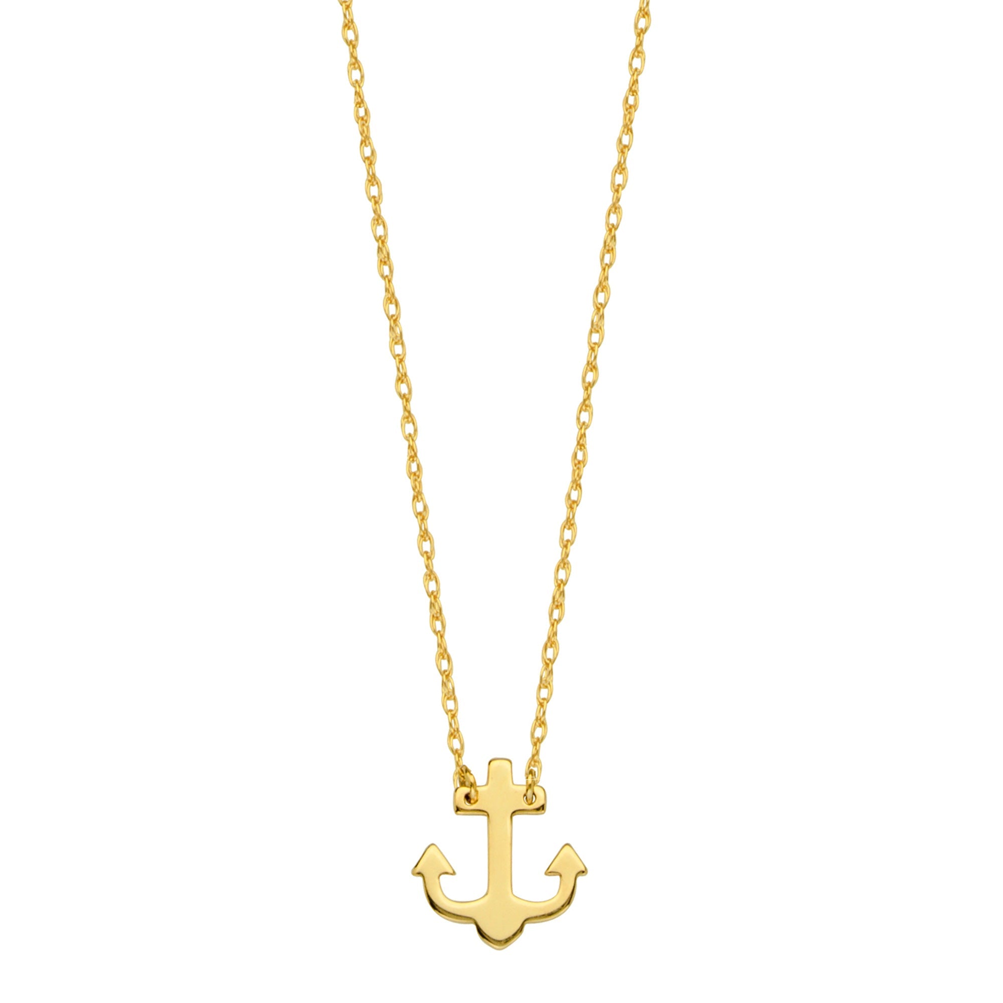 14K Yellow Gold Mini Anchor Pendant Necklace, 16" To 18" Adjustable