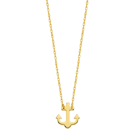 14K Yellow Gold Mini Anchor Pendant Necklace, 16" To 18" Adjustable