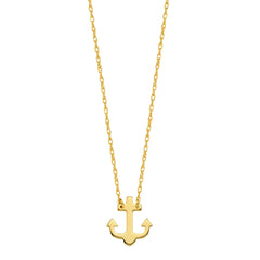 14K Yellow Gold Mini Anchor Pendant Necklace, 16" To 18" Adjustable