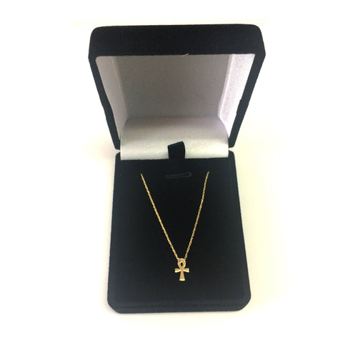 14K Yellow Gold Mini Ankh Cross Pendant Necklace, 16" To 18" Adjustable