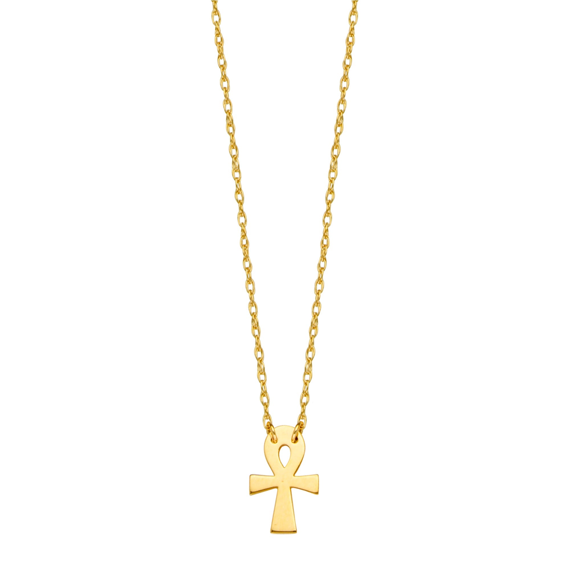 14K Yellow Gold Mini Ankh Cross Pendant Necklace, 16" To 18" Adjustable