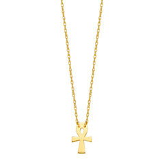 14K Yellow Gold Mini Ankh Cross Pendant Necklace, 16" To 18" Adjustable