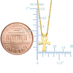 14K Yellow Gold Mini Ankh Cross Pendant Necklace, 16" To 18" Adjustable