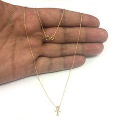 14K Yellow Gold Mini Ankh Cross Pendant Necklace, 16" To 18" Adjustable