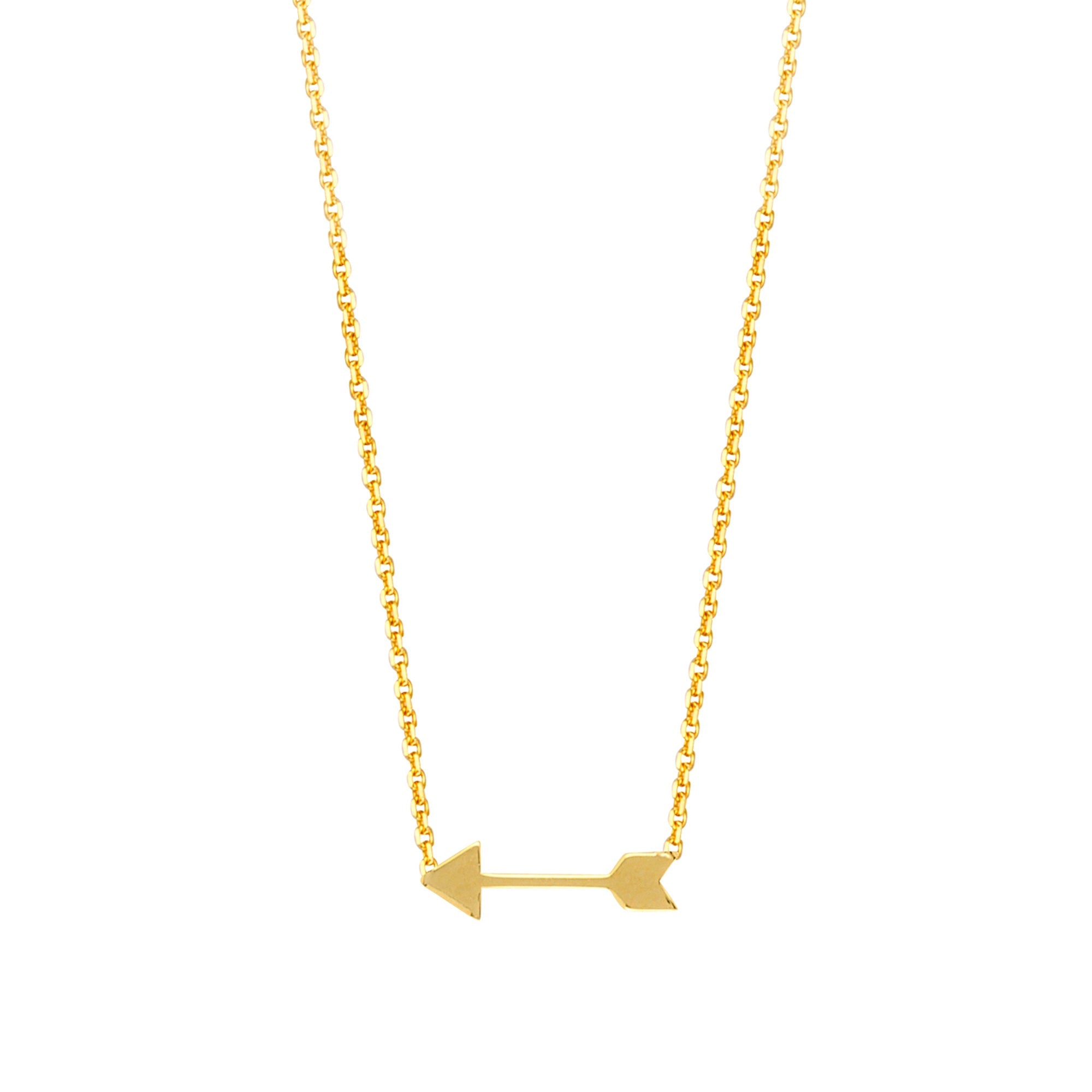 14K Yellow Gold Mini Arrow Pendant Necklace, 16" To 18" Adjustable