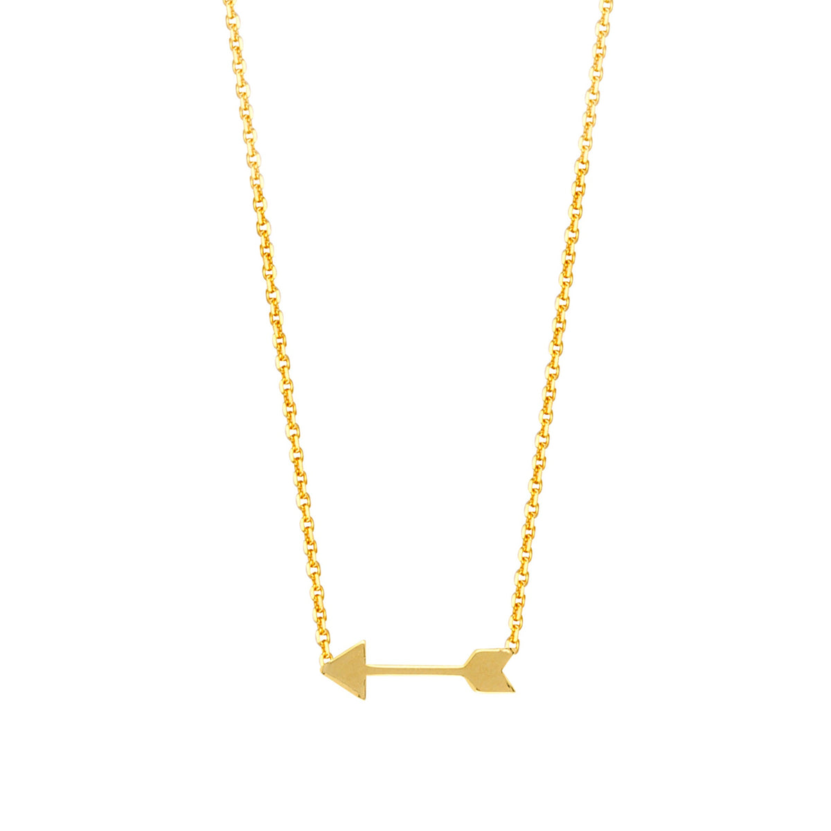 14K Yellow Gold Mini Arrow Pendant Necklace, 16" To 18" Adjustable